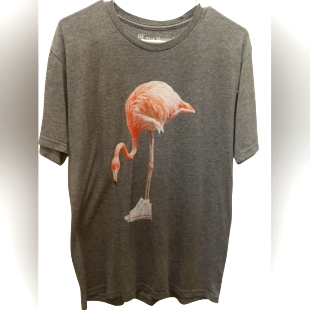 The Home T  Men's/Unisex Gray Flamingo Kicks T Shirt Large